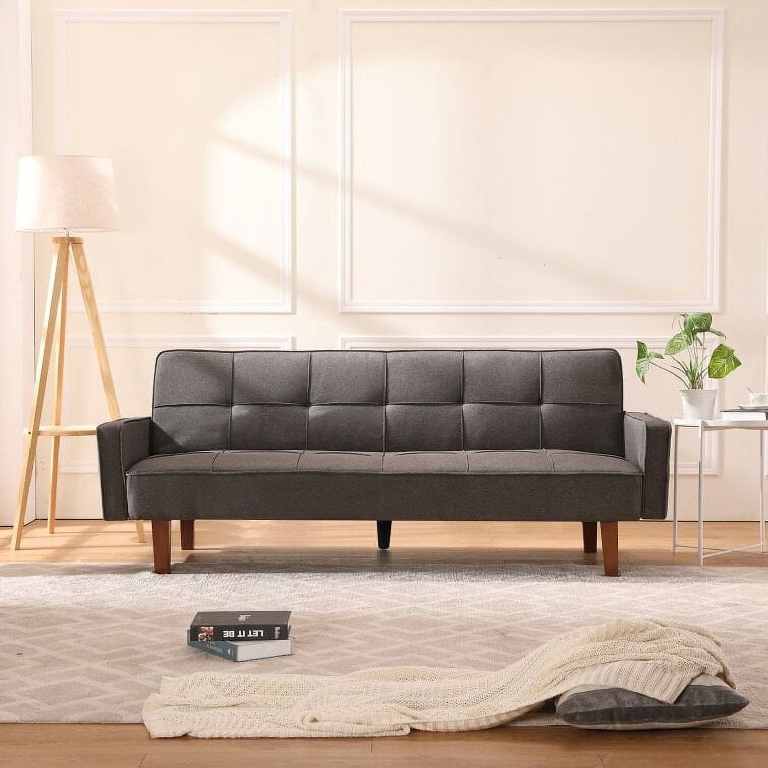 Grey Linen Square Arm Sofa Bed Z464