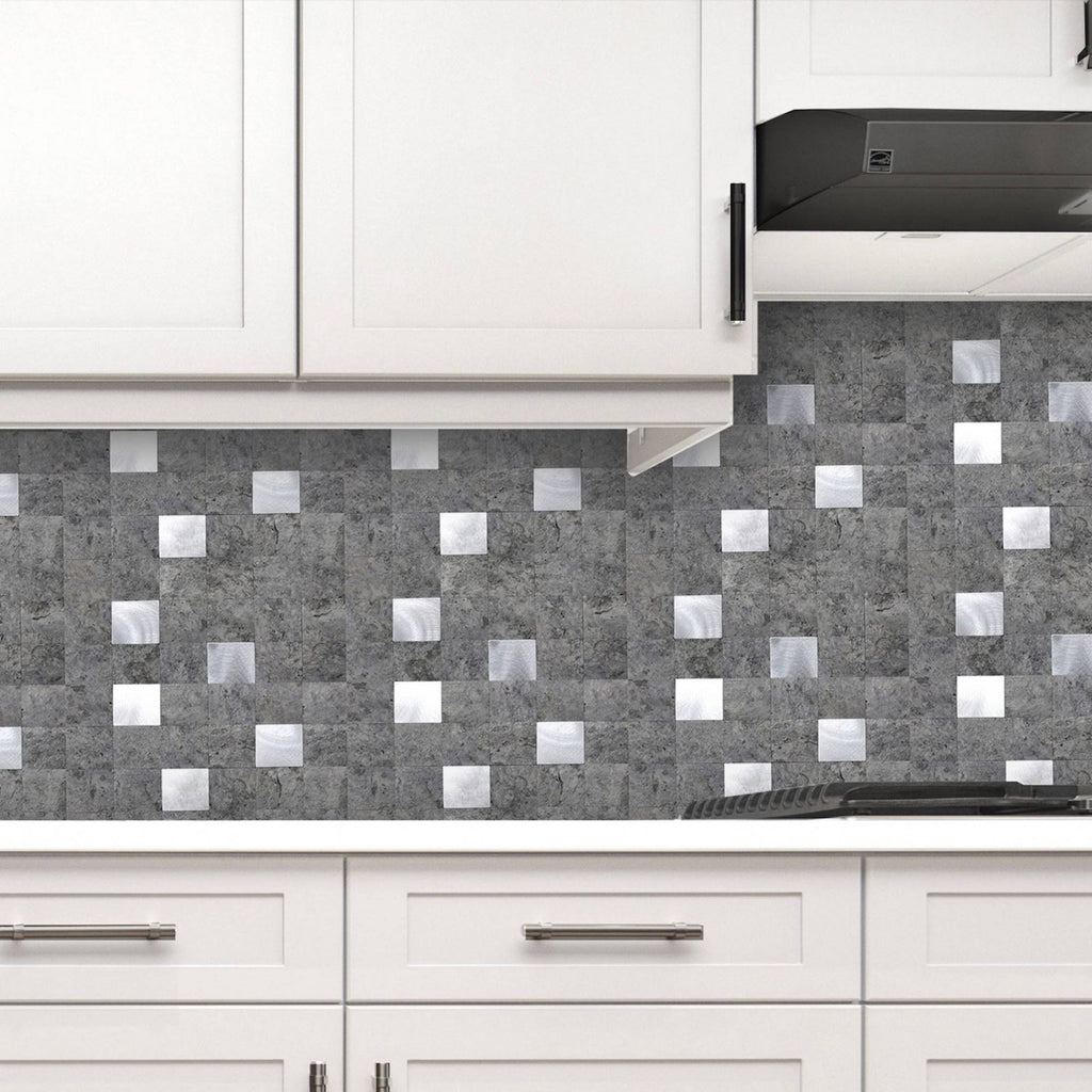 Silver Mosaic Tile 12 in. x 12 in. Self-Adhesive PVC Backsplash (10 Pack) O511681