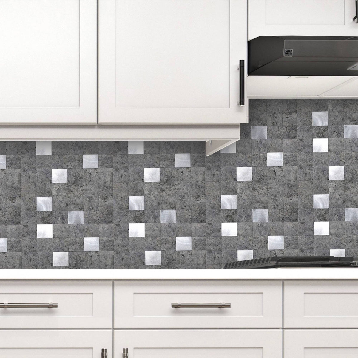Silver Mosaic Tile 12 in. x 12 in. Self-Adhesive PVC Backsplash (10 Pack) O511681