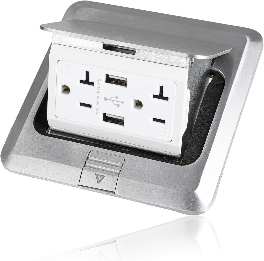 Pop Up Floor Electrical Outlet Stainless Steel Box Kit, 20A Tamper-Resistant Receptacle Outlet U568
