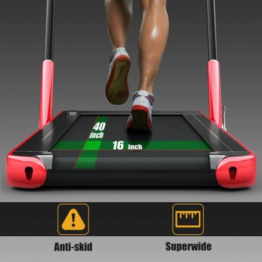 2-in-1 Folding Treadmill with Bluetooth Speaker LED Display Red E68721