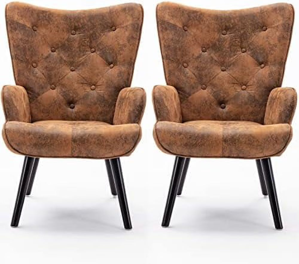 Microfiber Cushioned Wingback Armchairs Set I842