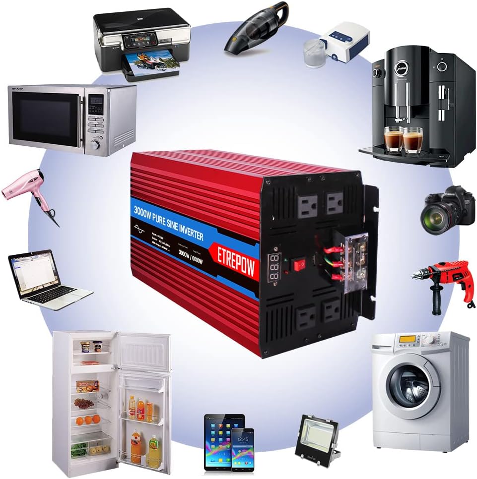 3000 Watt Pure Sine Wave Power Inverter 12V DC to 110V AC L7902