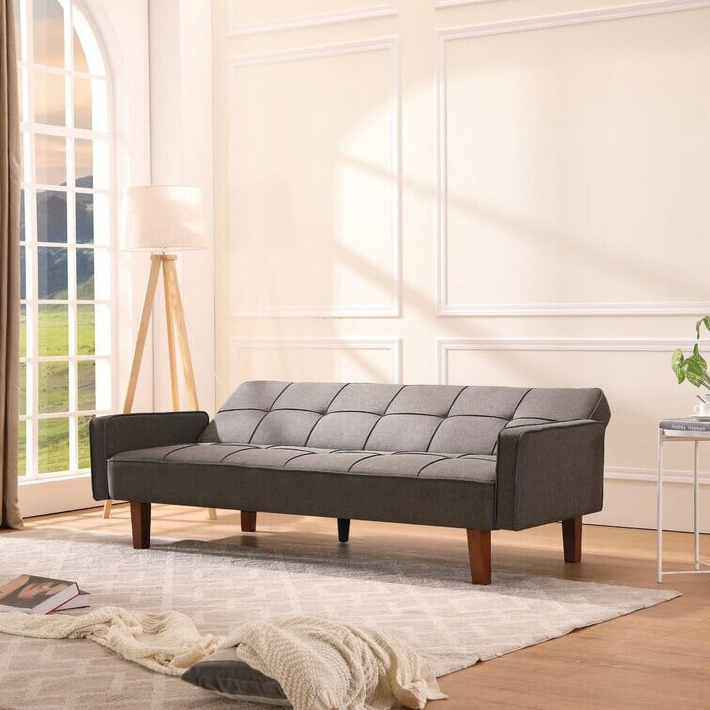 Grey Linen Square Arm Sofa Bed Z464