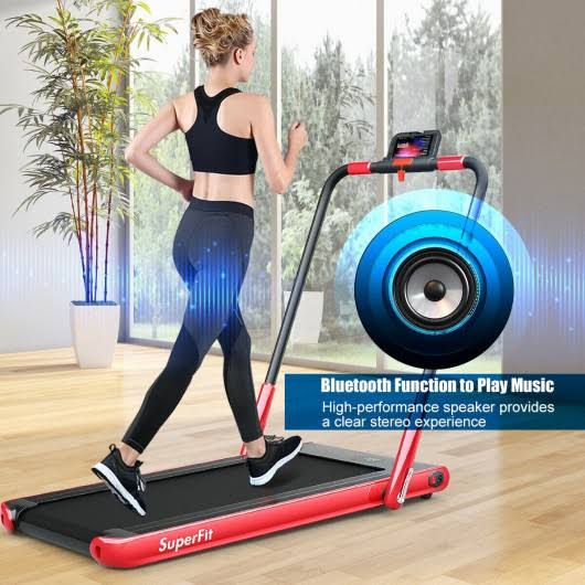 2-in-1 Folding Treadmill with Bluetooth Speaker LED Display Red E68721