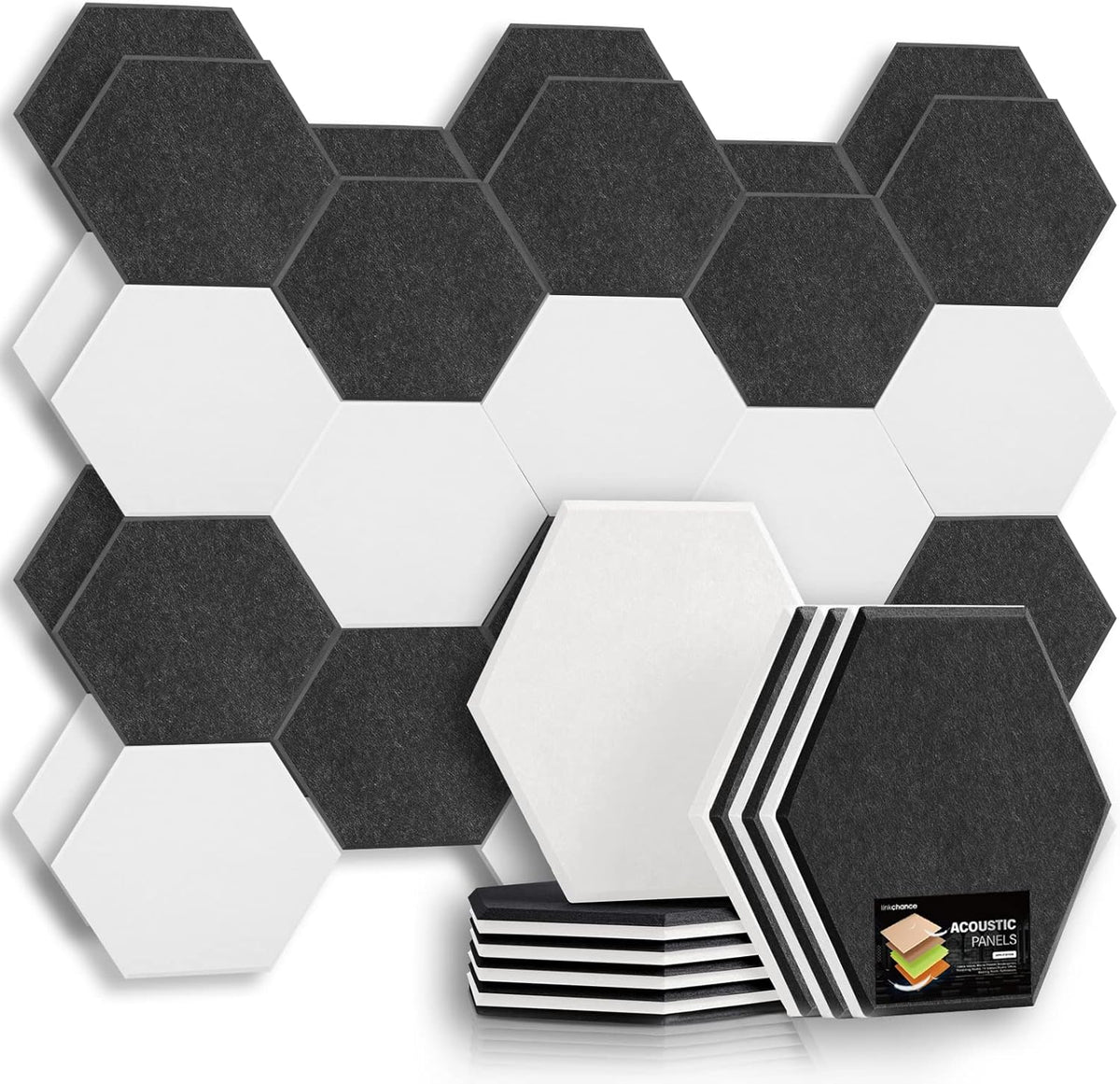 Self Adhesive Hexagon Acoustic Panels 12 Pieces Black Pack of 2 C15705