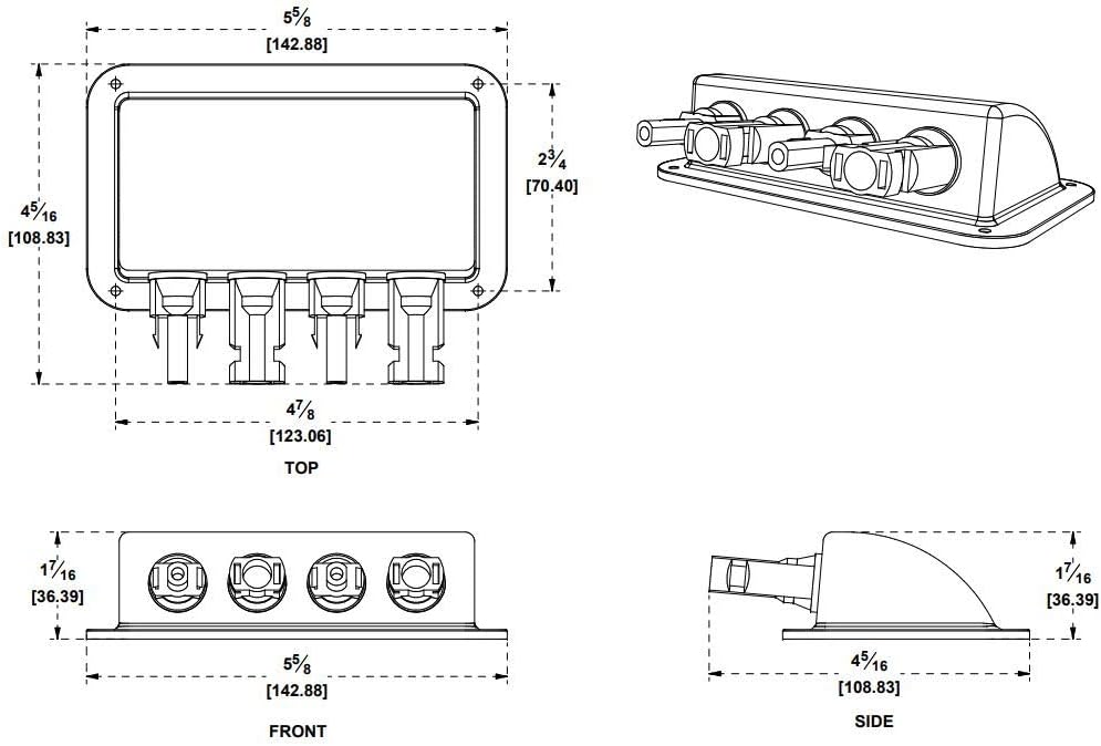 Solar Panel Weatherproof Cable Wire Entry Housing with Connectors, 4 Ports, 5 Ft, Pack of 2 K28564