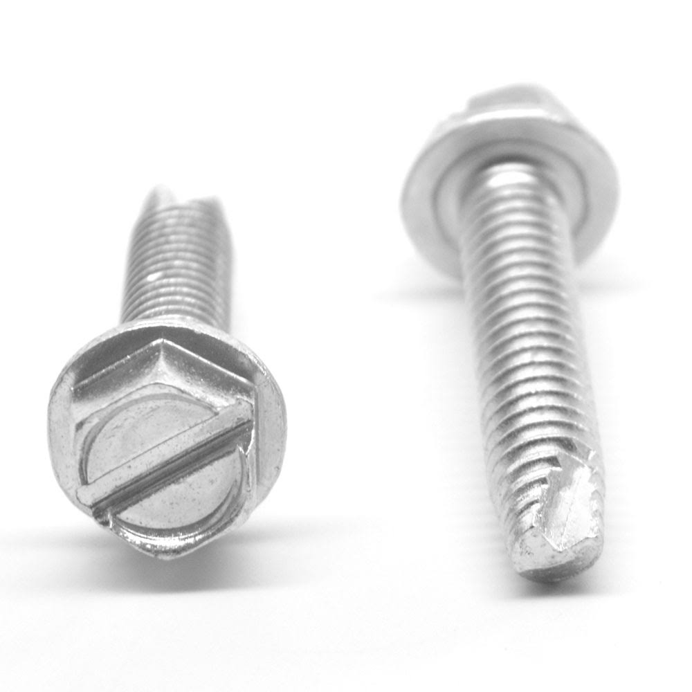 #10-32 x 3/8 Fine Thread Thread Cutting Screw Slotted Hex Washer Head Type 23 Low Carbon Steel Zinc Plated T210899