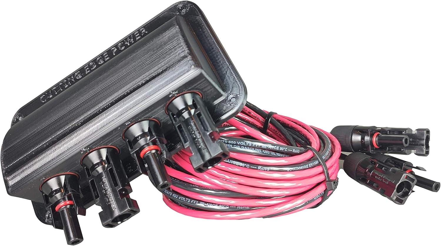 Solar Panel Weatherproof Cable Wire Entry Housing with Connectors, 4 Ports, 5 Ft, Pack of 2 K28564