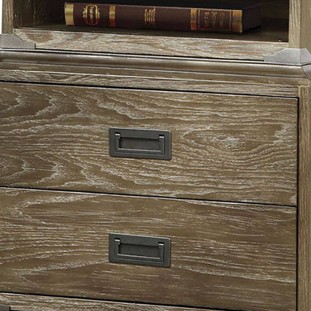 Brown 2 Drawer Wooden Nightstand with Metal Legs Y263874