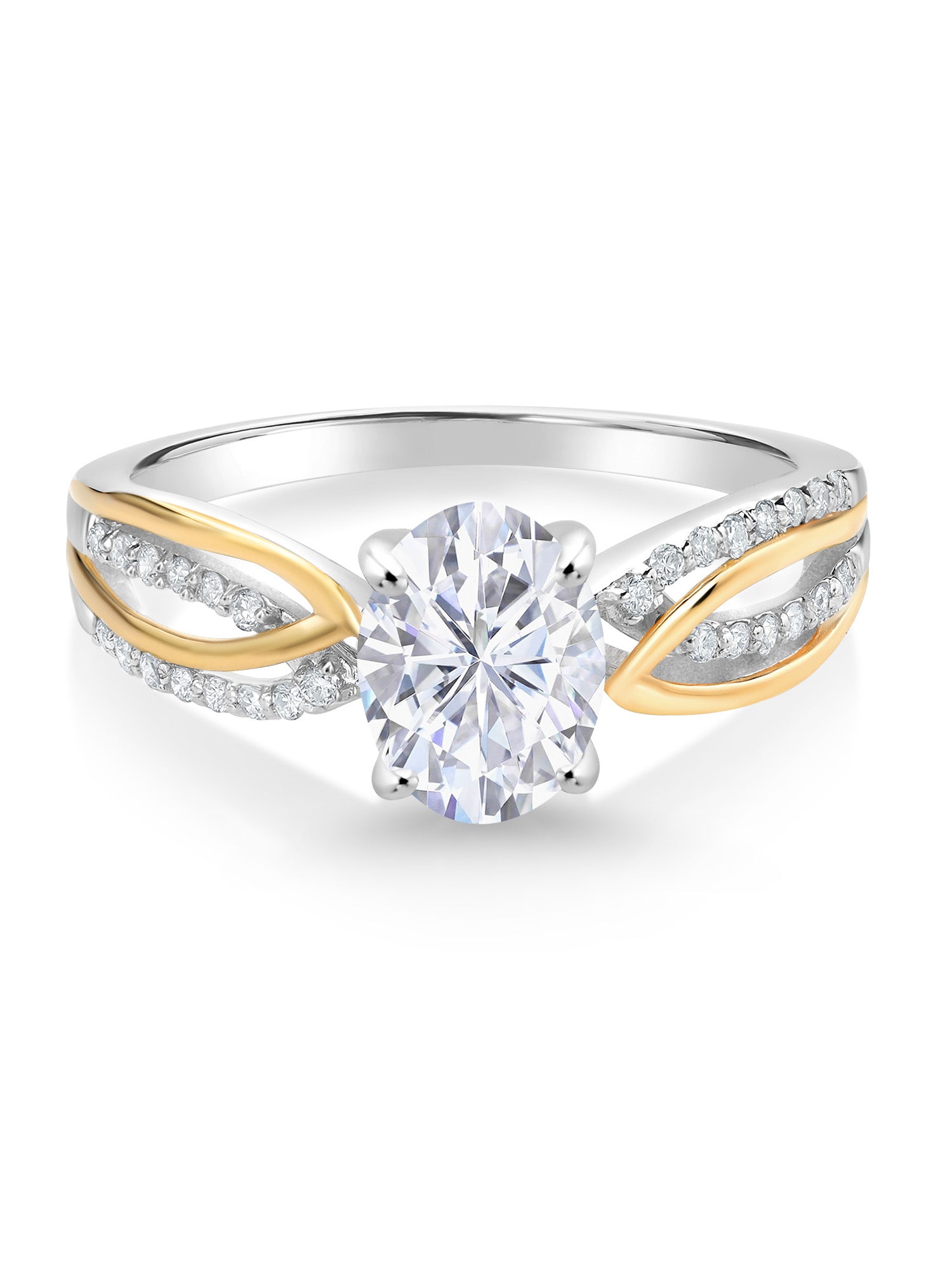 925 Sterling Silver 10K Yellow Gold White Moissanite Lab Grown Diamond Engagement Ring (1.64 Cttw, Oval 8X6MM) O939