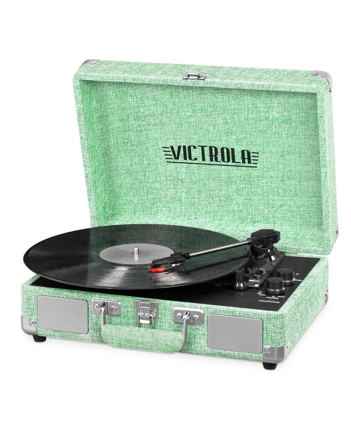 Green 3-Speed Turntable Bundle with Record Storage Case and Replacement Needles U5359
