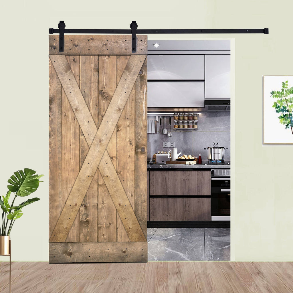 Paneled Wood Barn Door with Installation Hardware Kit - Dark Walnut X942
