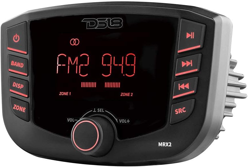 Marine and Powersports Headunit Media Center Receiver with AM/FM Radio, USB and Bluetooth, LCD Screen, 2 Zones, 4 Volts Output, 4X40 Watts R461847