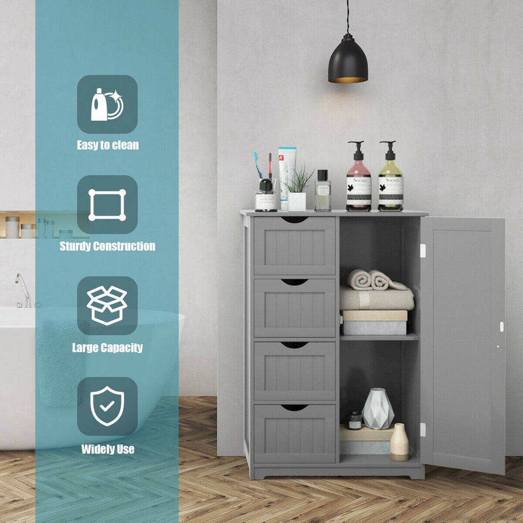 Grey Wooden 4 Drawer Bathroom Floor Cabinet E557