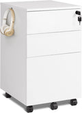 White 3 Drawer Rolling File Cabinet with Lock A38319