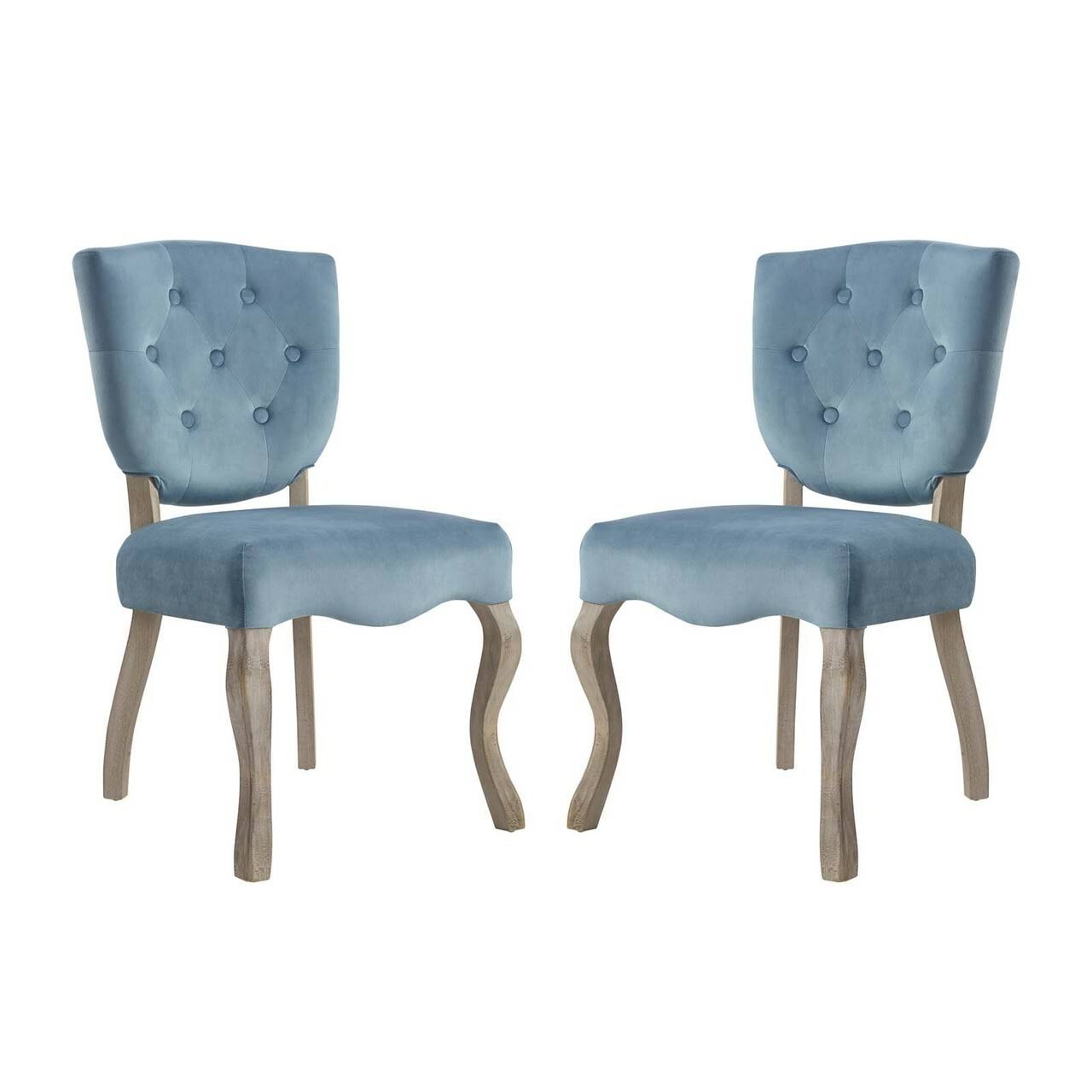 Blue Velvet Wood Side Chair, Set of Two L219