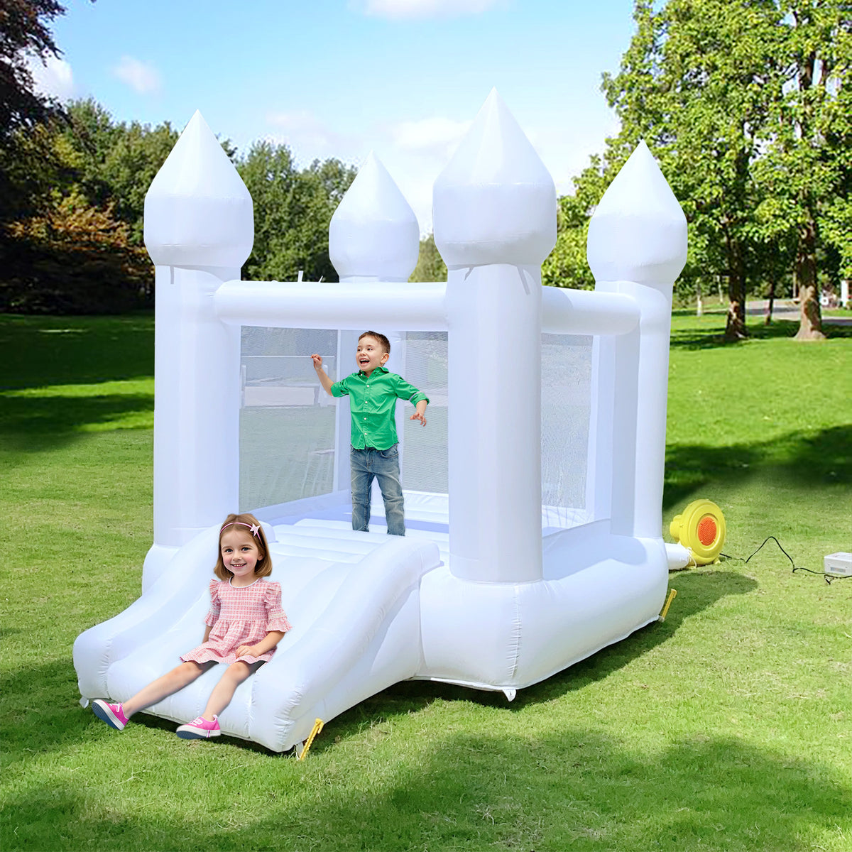 White Bounce House with Air Blower Mini Castle Jumper with Slide G56113