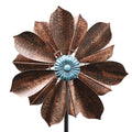 60 inch Metal Wind Spinner with Bronze Leaves and Blue Flower Core O61637