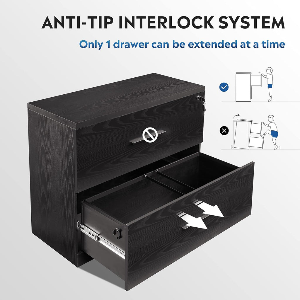 Black 2-Drawer Wood Lateral File Cabinet V351772