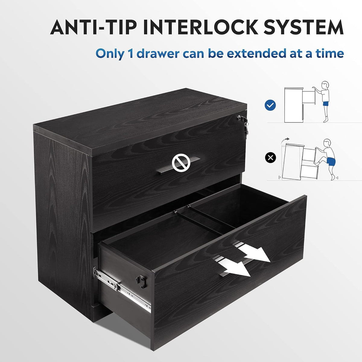 Black 2-Drawer Wood Lateral File Cabinet V351772