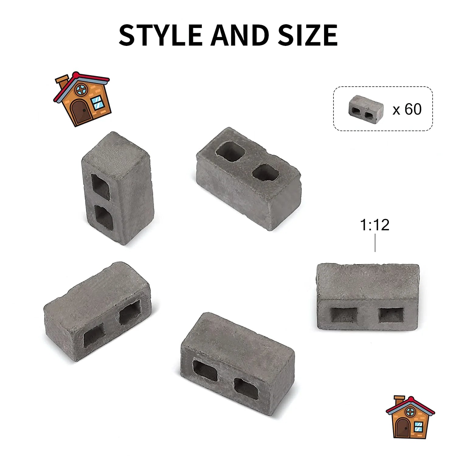 60 Packs 1/12 Scale Mini Concrete Bricks J594975