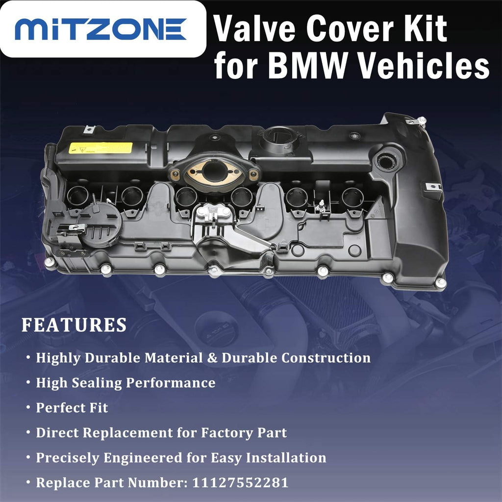 N52 Engine Valve Cover Kit with Oil Cap, Gaskets, Spark Plug Seals, Bolts B201838