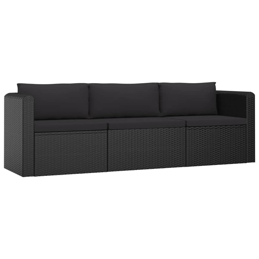 Black Poly Rattan Patio Sofa Set with Cushions O916