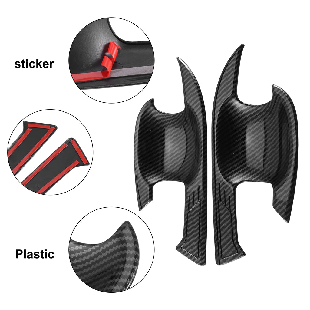 4 Pcs Carbon Fiber Pattern Black Door Handle Bowl Cover Trim Protector Z98853