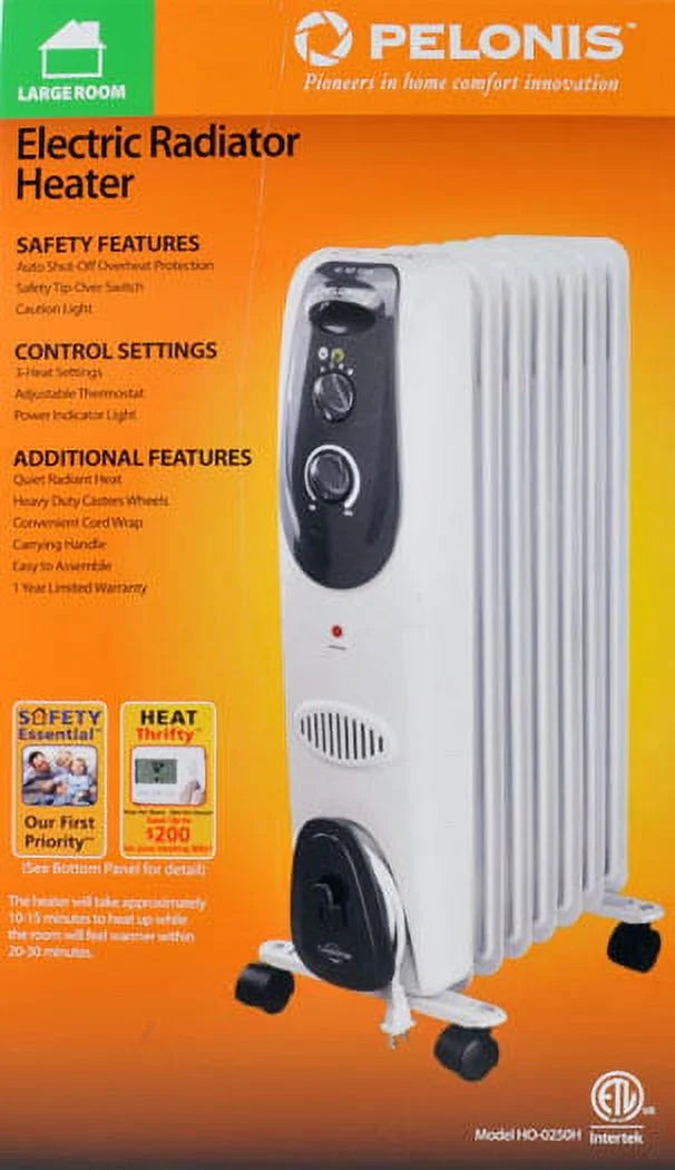 7-Fin Electric Radiator Space Heater, 600/1500W, Gray V826128