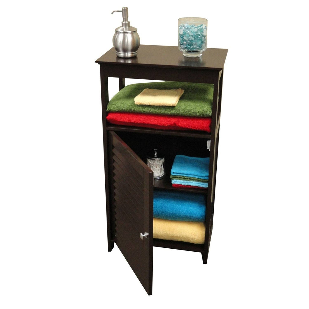 Espresso Wood Finish Bathroom Floor Cabinet Storage Unit X425134