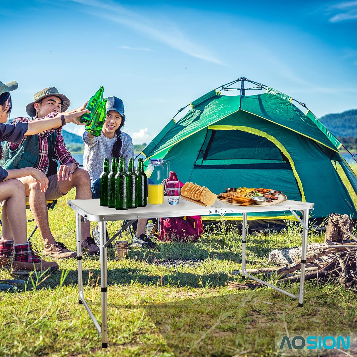 Folding Picnic Table, 4FT Aluminum Portable Table with Handle H62040