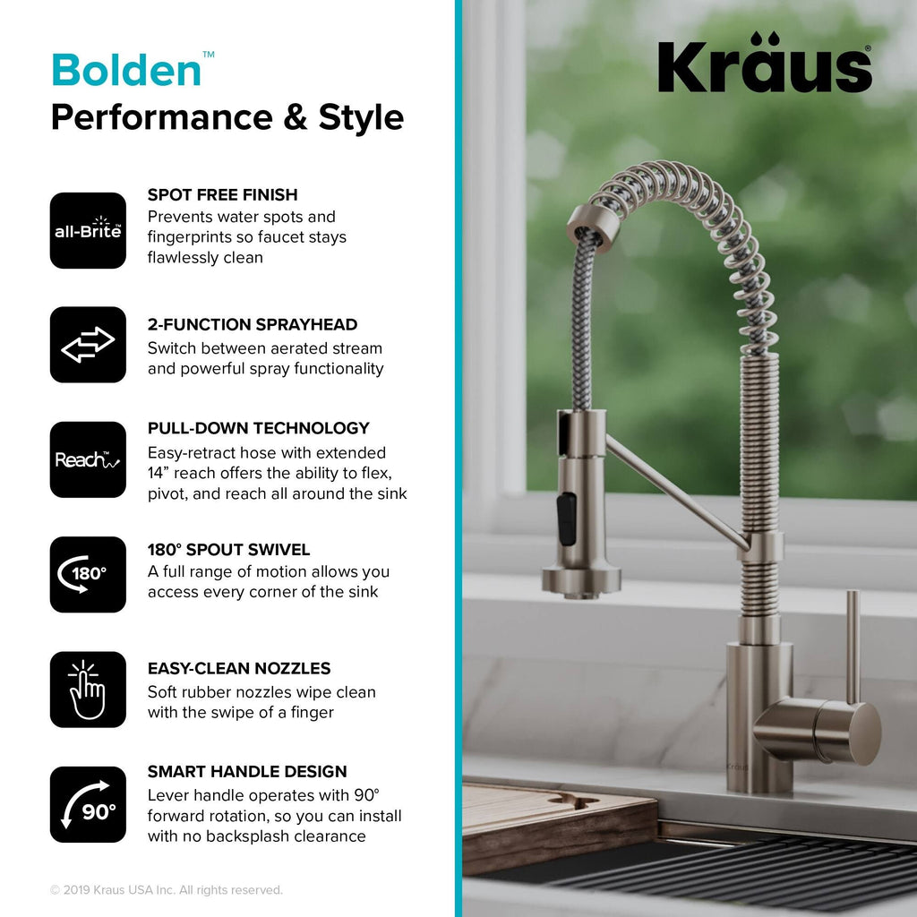 Commercial Kitchen Faucet with Soap Dispenser, Spot Free Stainless Steel V30502