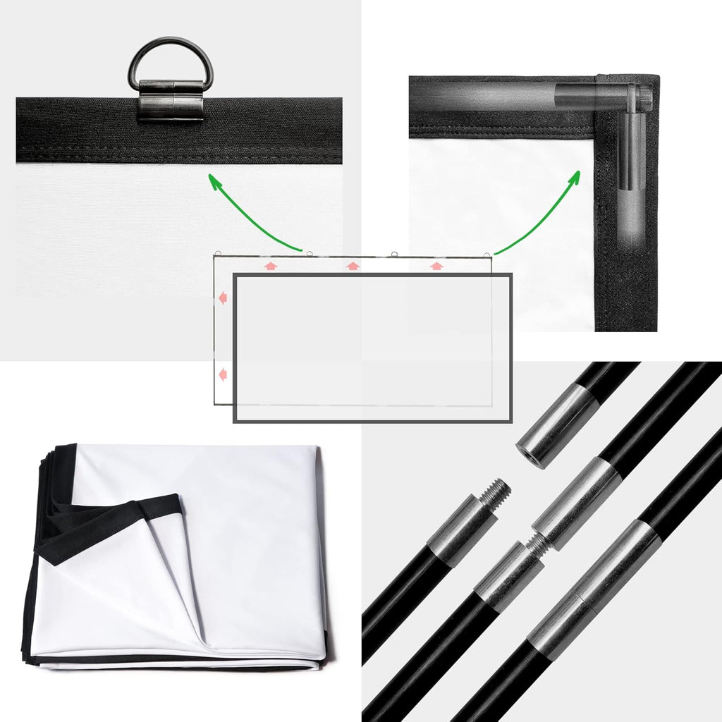 Foldable Projector Screen 100 inch 16:9 HD 4K Anti-Crease Black Backing Silver Portable Projection Screen Pack of 2 U314447