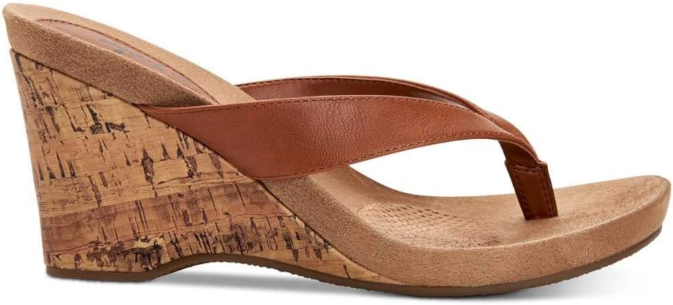 Brown Patent Thong Wedge Sandals A35577