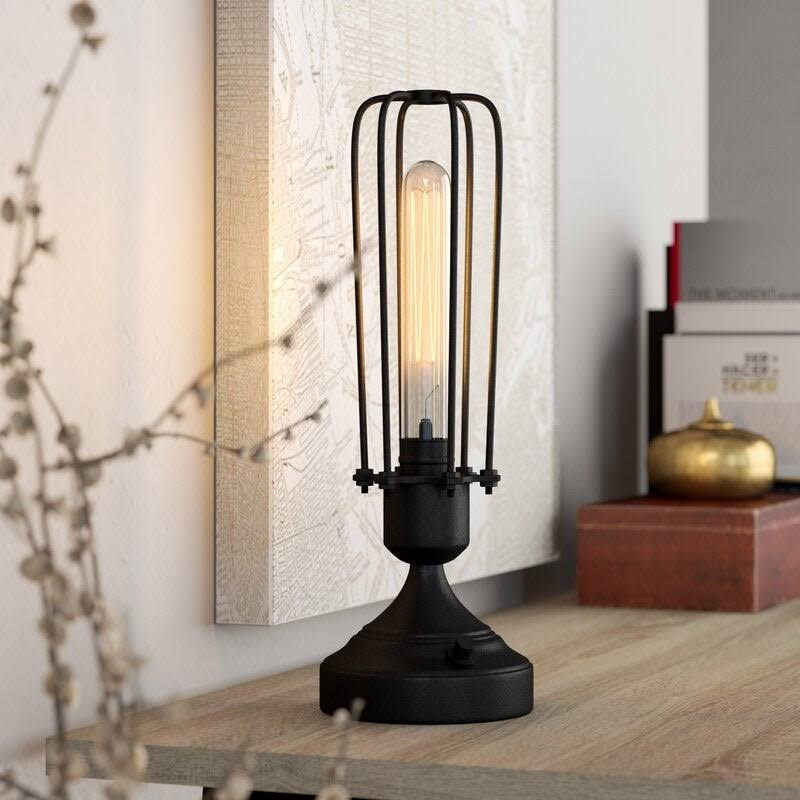 Charcoal Gray Industrial Cage Table Lamp X341897