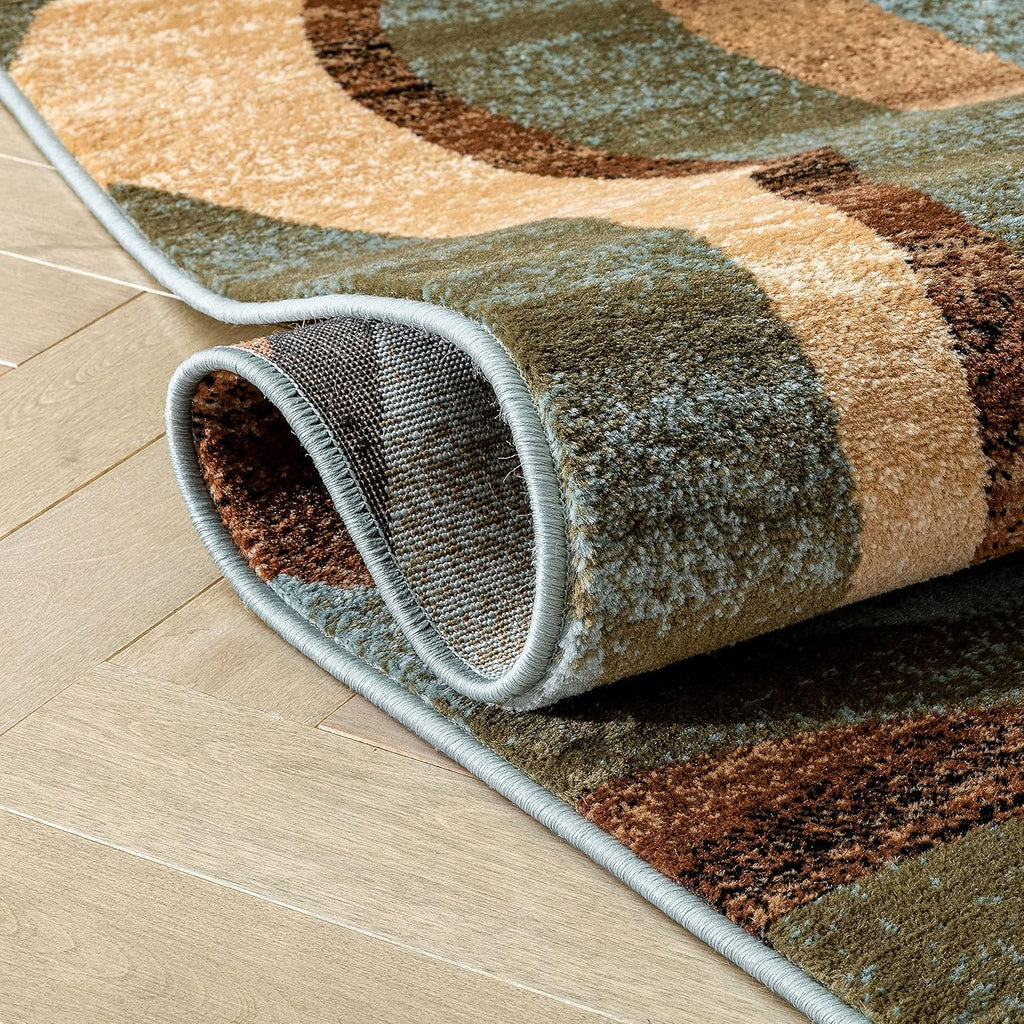 Blue Brown Geometric Area Rug 9x13 M2818