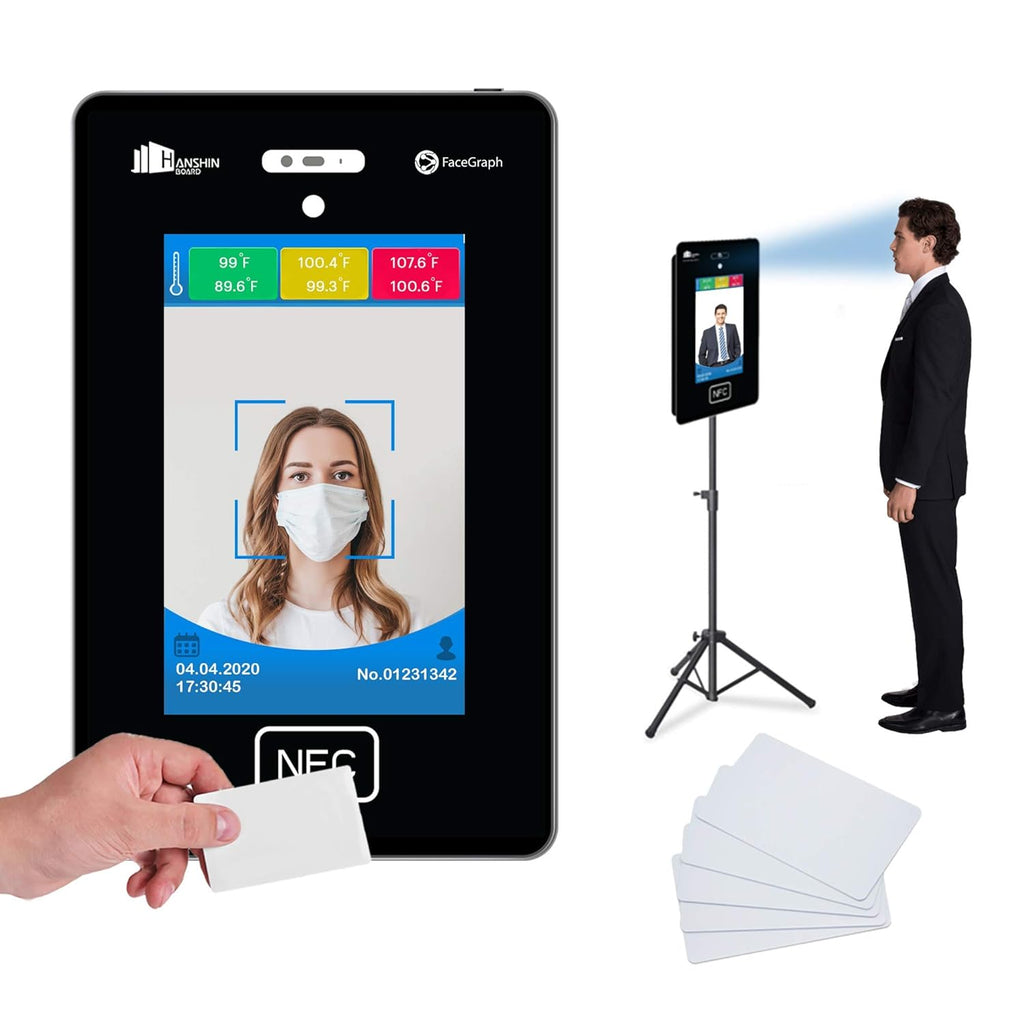 Temperature & Attendance Tracking Scanner Kiosk with Steel Floor Stand and 50 RFID Cards Z985