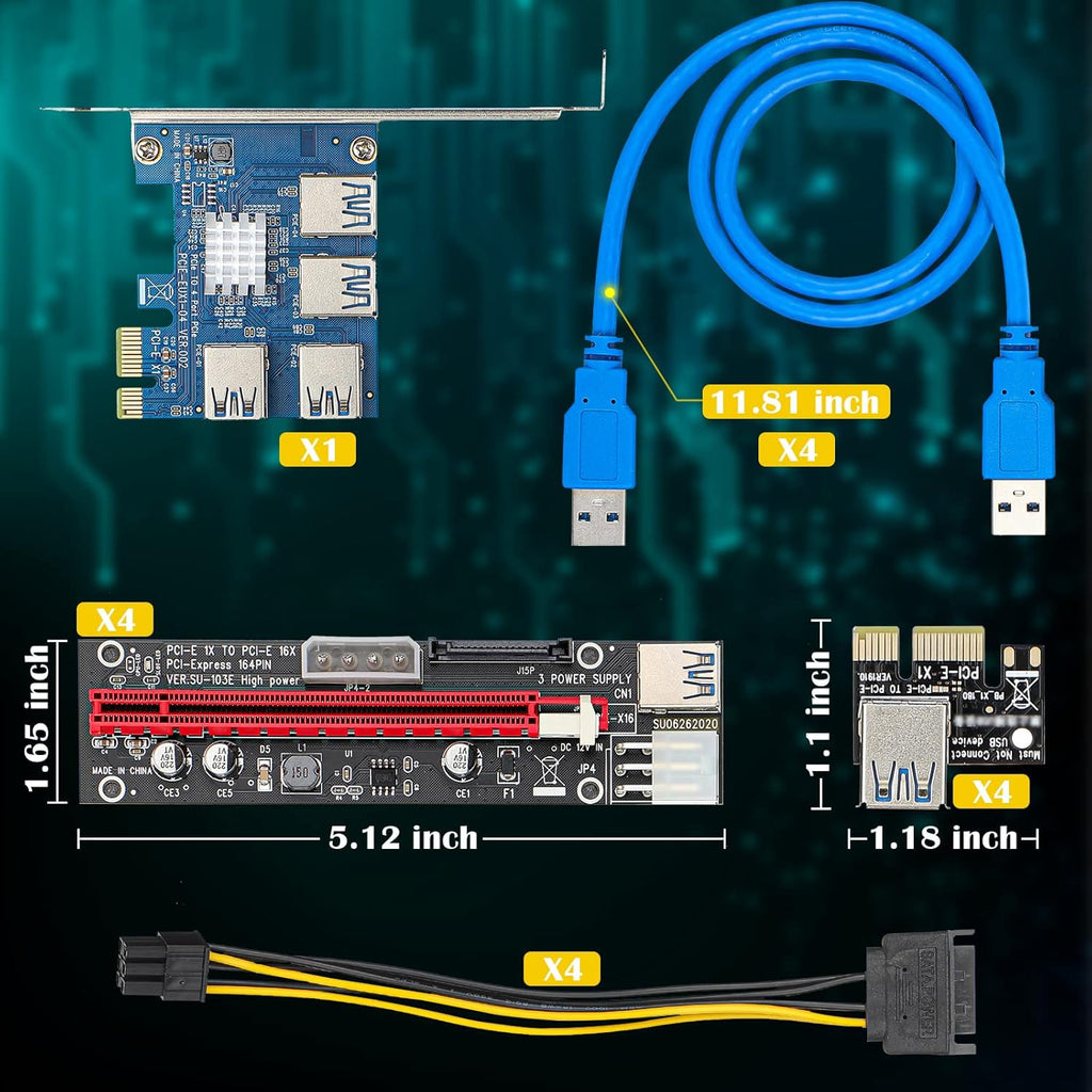 PCIE 1x to 4X Riser Card with 16x to 1x Express Adapter Set S98029