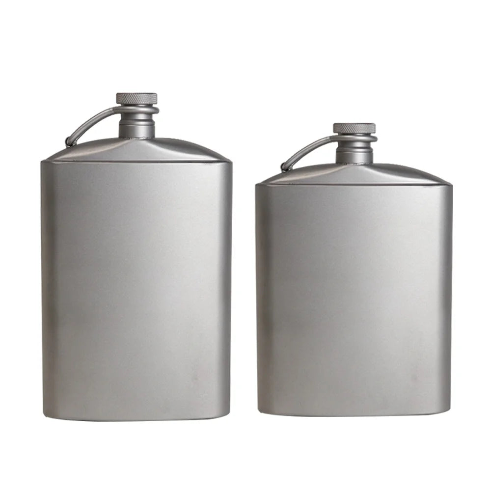Titanium Flask Hip Flagon with Screw Clip Ultralight Hydration Flat Bottle with Ti Funnel K76319