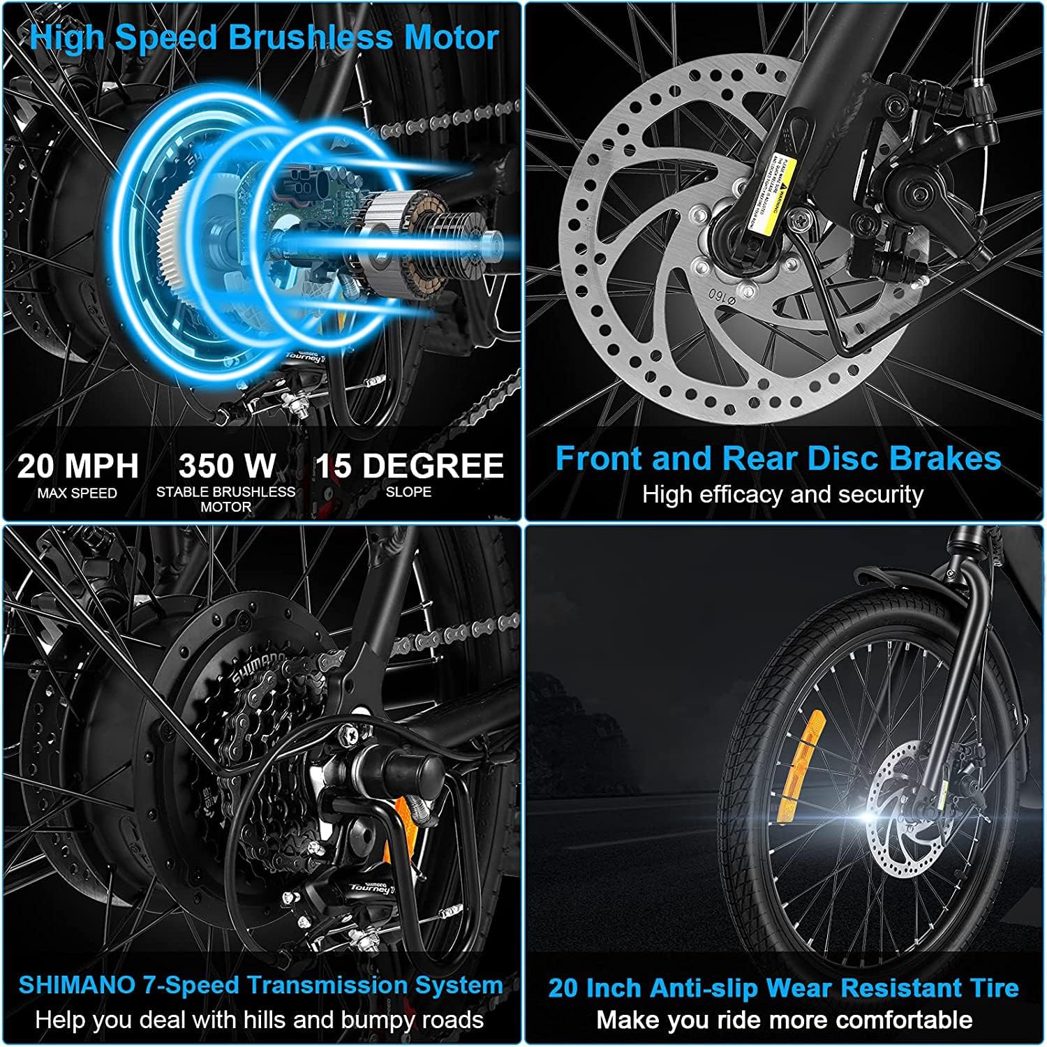 20'' Folding Electric Bike 350W Step Through Commuter Bicycle with 36V 10.4Ah Removable Battery A669