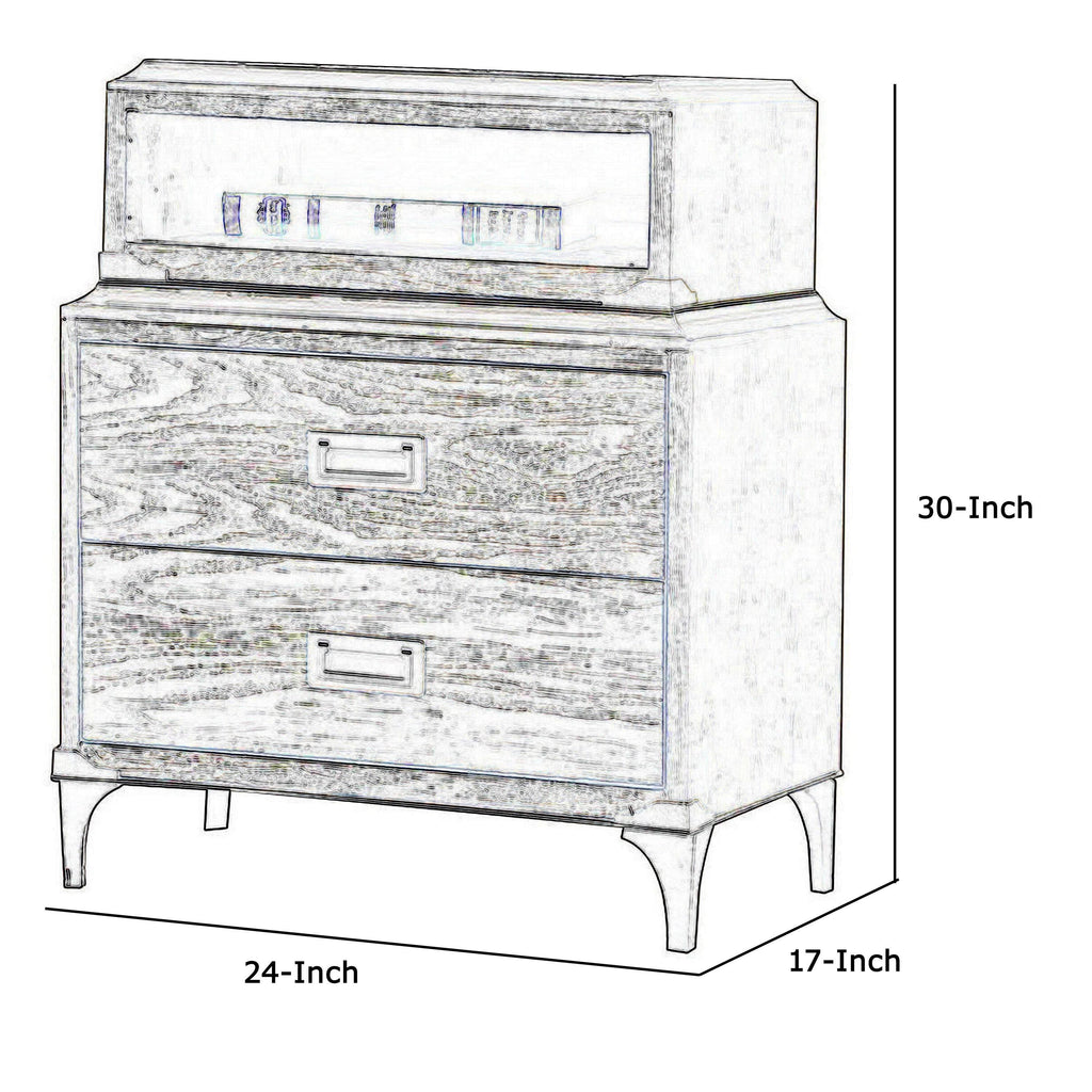 Brown 2 Drawer Wooden Nightstand with Metal Legs Y263874