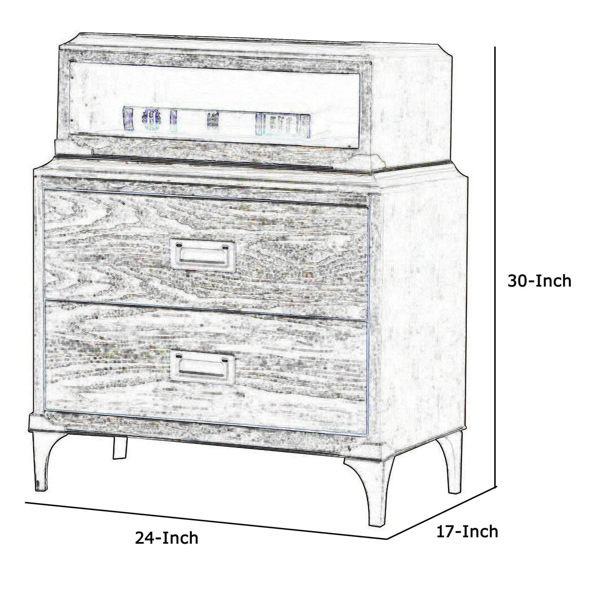 Brown 2 Drawer Wooden Nightstand with Metal Legs Y263874