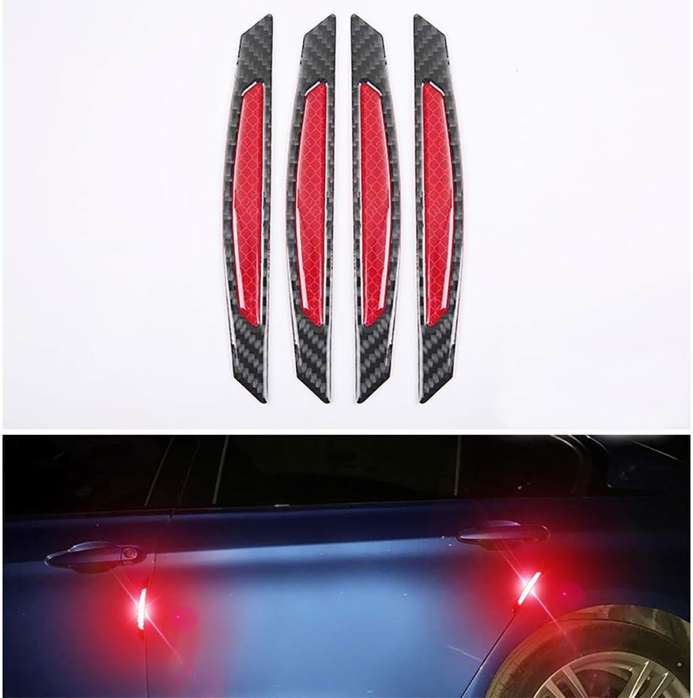 4pcs 3D Super Blue Reflective Stickers Black Real Carbon Fiber Strips Car Side Door Edge Bumper Anti-Scratch Protection Guards Trim Stickers Universal Pack of 2 H5623