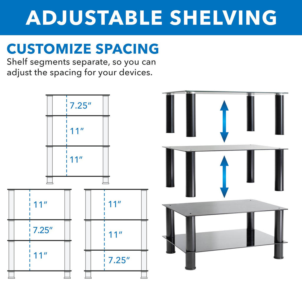 Tempered Glass 4-Tier Media Stand, Black N1863