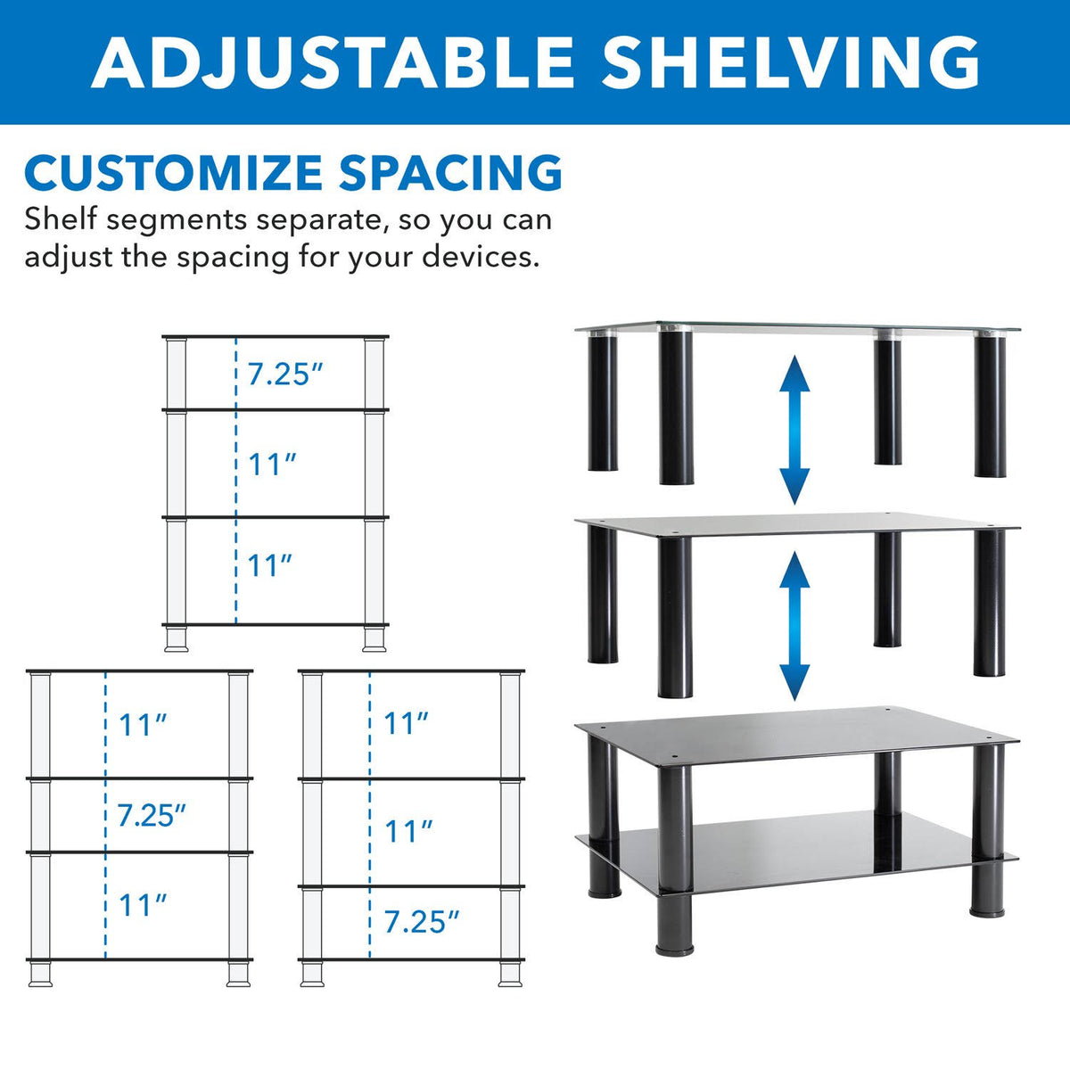 Tempered Glass 4-Tier Media Stand, Black N1863