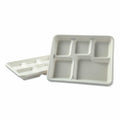 5-Compartment Bagasse Molded Fiber Dinnerware Tray, White, 500/Carton Y949