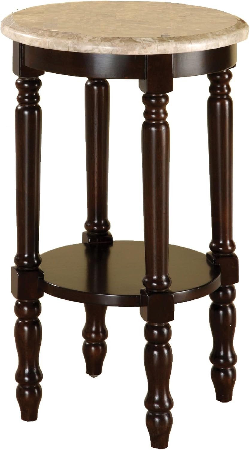 Round Stand with Genuine Marble Top, Dark Cherry Finish Q426440
