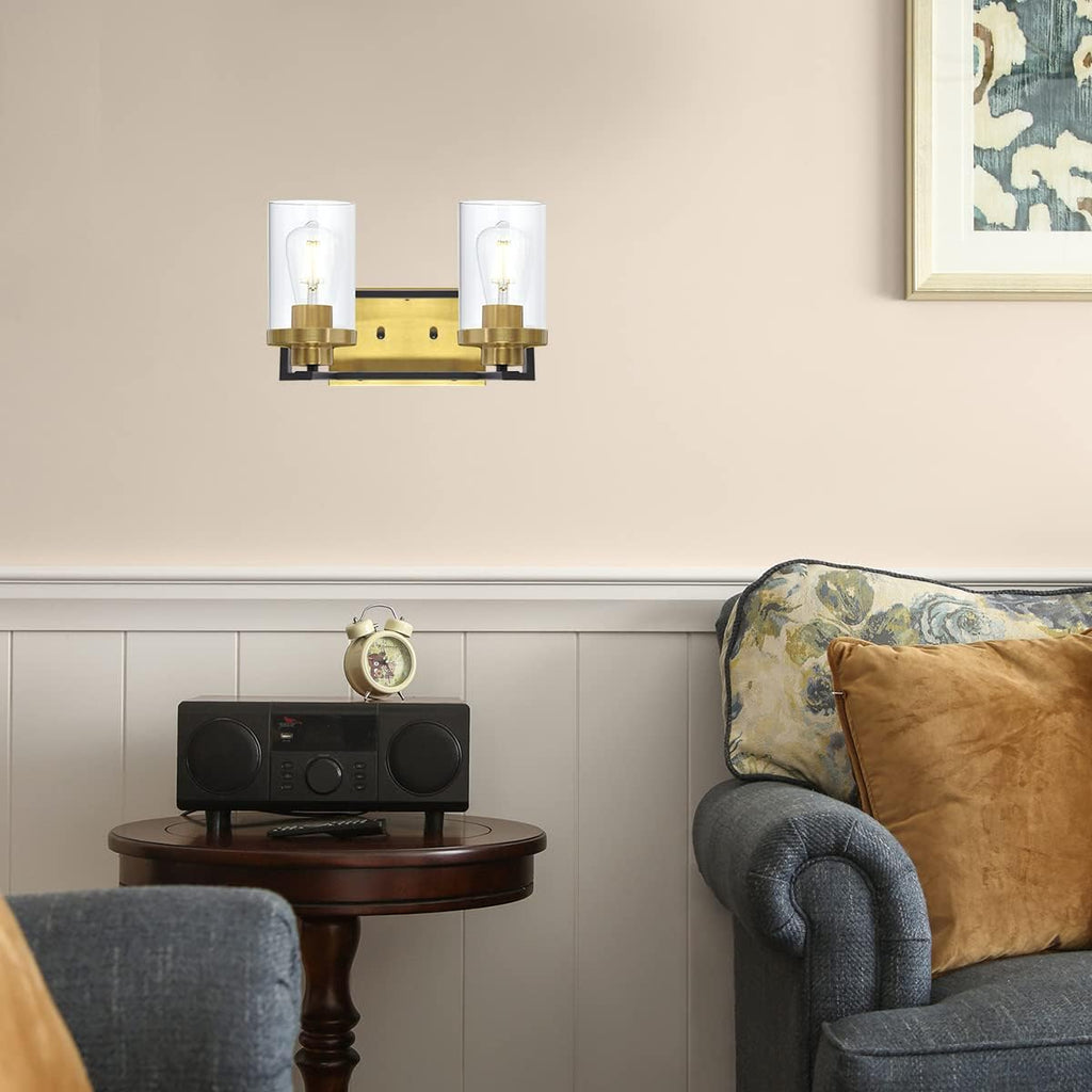 4 Light Brushed Brass and Black Metal Vanity Light with Clear Glass Shade C59513