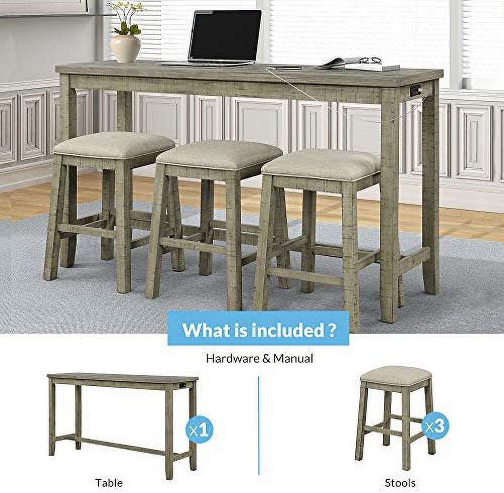 4-Piece Counter Height Dining Table Set with 3 Leather Padded Stools G67643